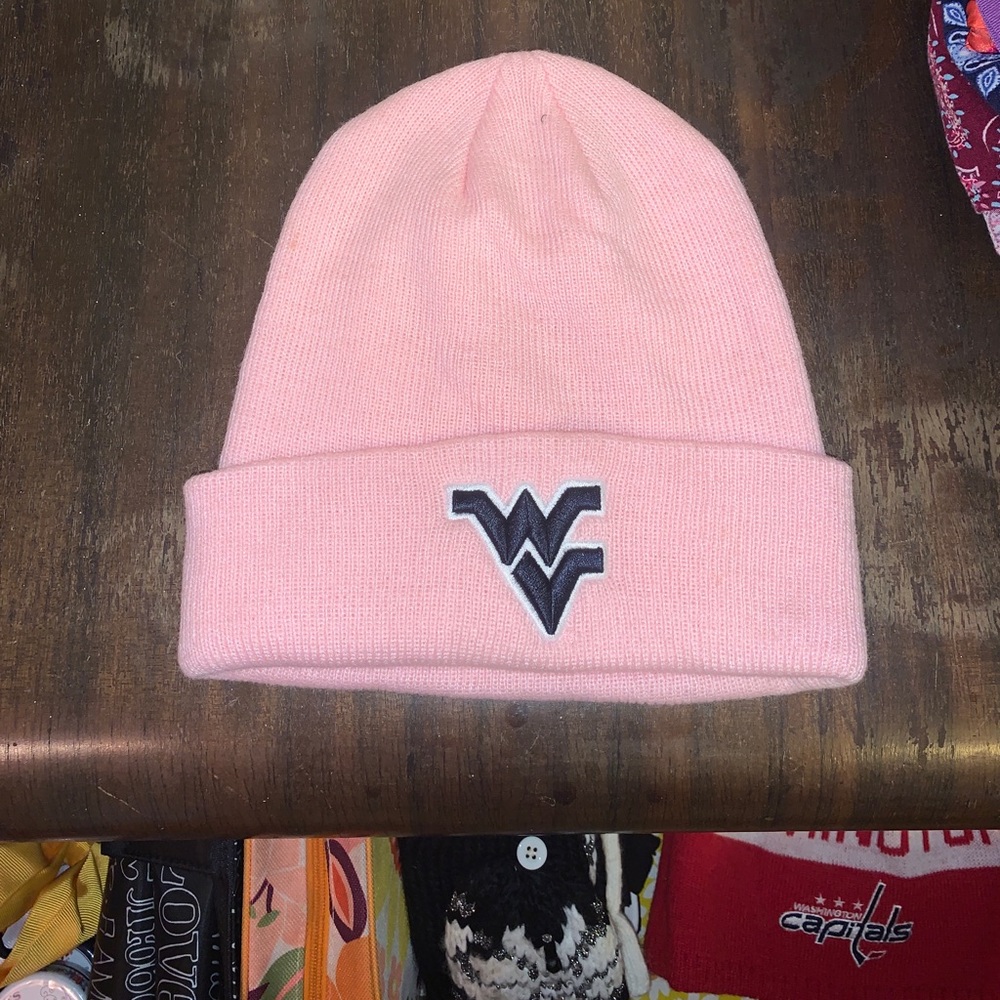 Pink WVU beanie hat